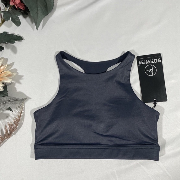 NWT 90 Degree by Reflex [ XS ] High Neck Sports Bra in Gunmetal‎ - Picture 2 of 12